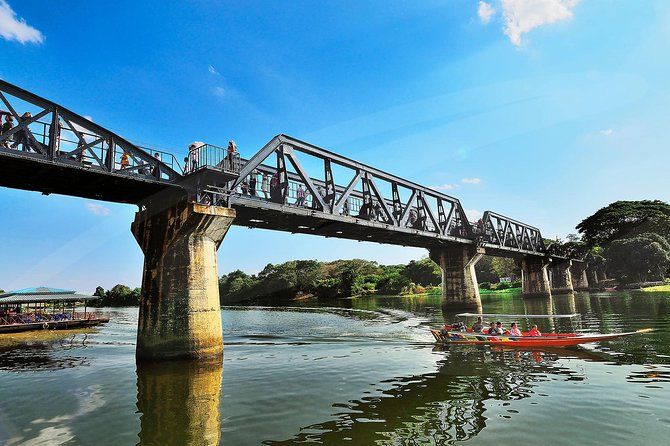 Bridge on the River Kwai and Thailand-Burma Railway Tour - A long-tail boat approach to the bridge