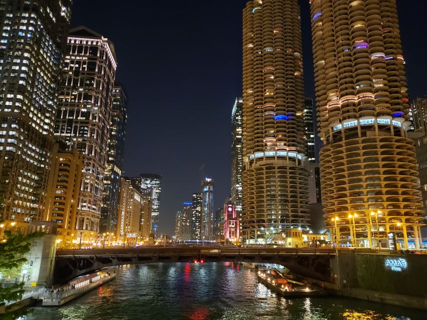 Chicago by Night River and Lake Cruise - The river section, where the buildings feel close