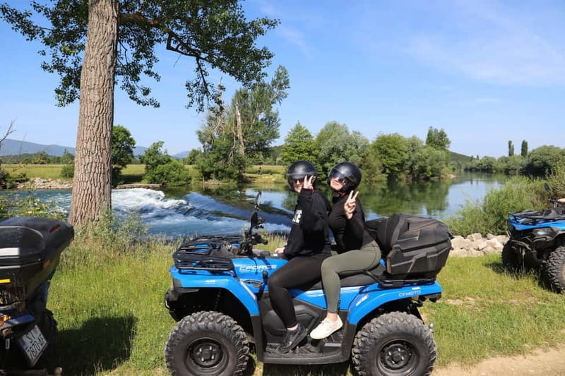 From Split: Three Rivers Quad Tour with Swimming and Lunch - Riding toward the Cetina and Panj bridge
