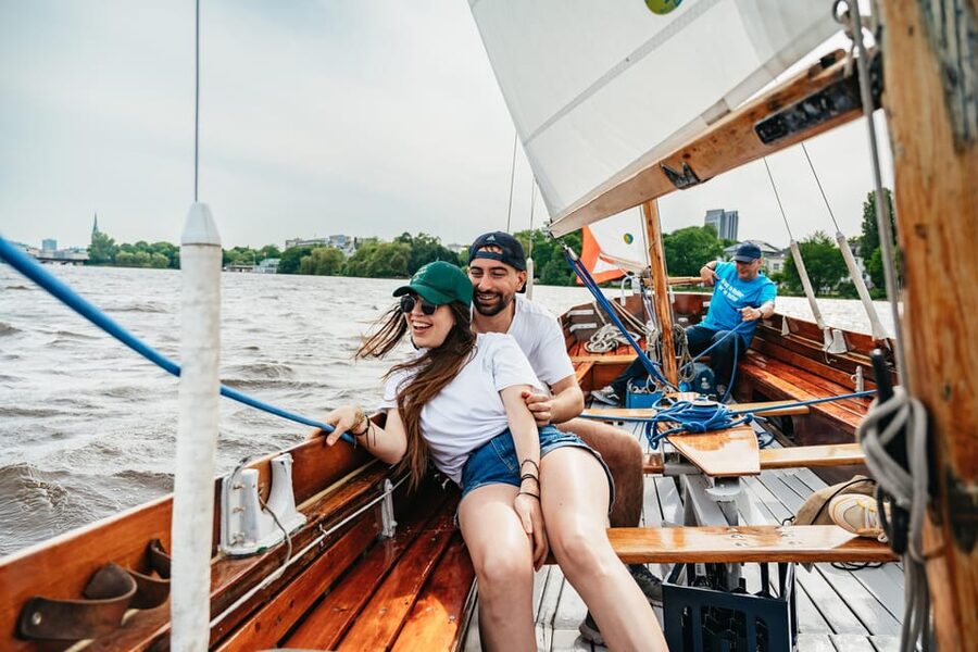 Hamburg: Alster River Sailing Tour on a 2-Masted Sailboat - The Hotel Atlantic and distant Elbphilharmonie