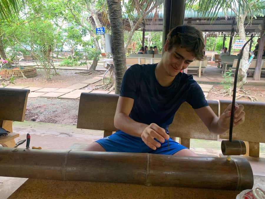 HCM: Authentic Mekong Delta - Boat, TukTuk, Khot Cake Making - Making bánh khọt and eating a Vietnamese lunch