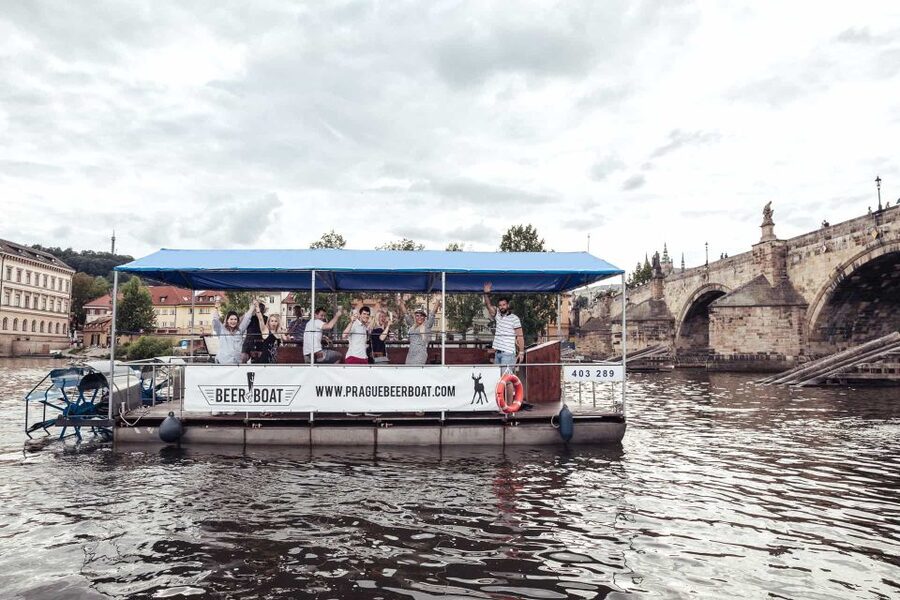 Prague: Private Cycle Boat River Tour with Beer or Prosecco - Boarding the cycle boat and meeting the crew