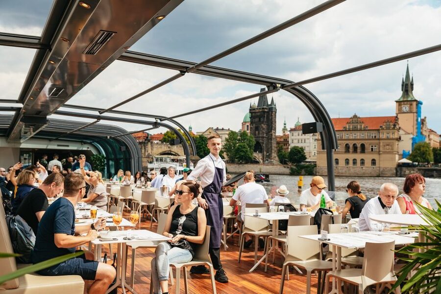 Prague: Vltava River Lunch Cruise in an Open-Top Glass Boat - Boarding with a Czech aperitif