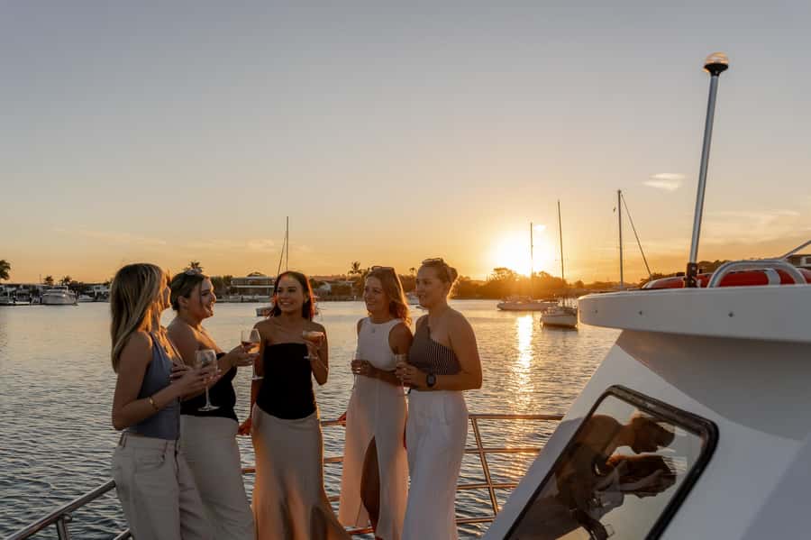 Sunshine Coast: Mooloolaba River Sunset Cruise - First views: the river mouth and Noosa Headland