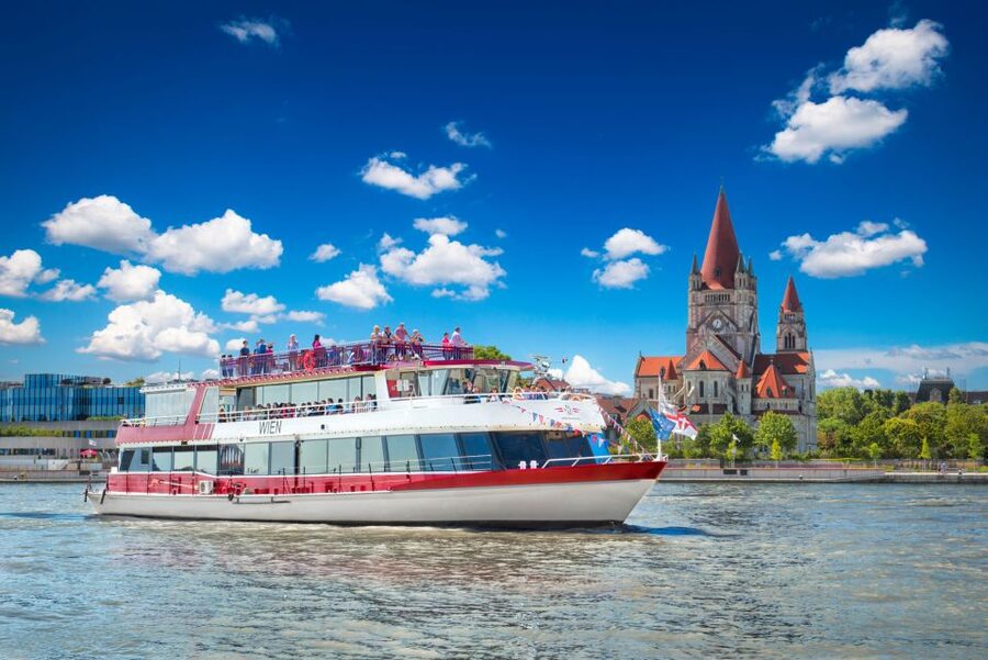 Vienna: Danube River Cruise w/ optional Viennese Specialties - From Hundertwasser’s heating plant to Schwedenplatz