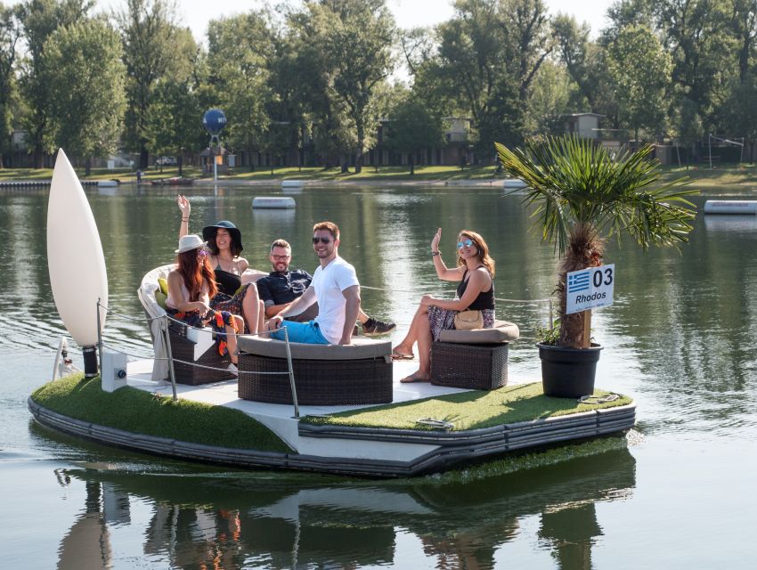 Vienna: Private Floating Island E-Boat Rental on Danube - Steering a floating island with a joystick