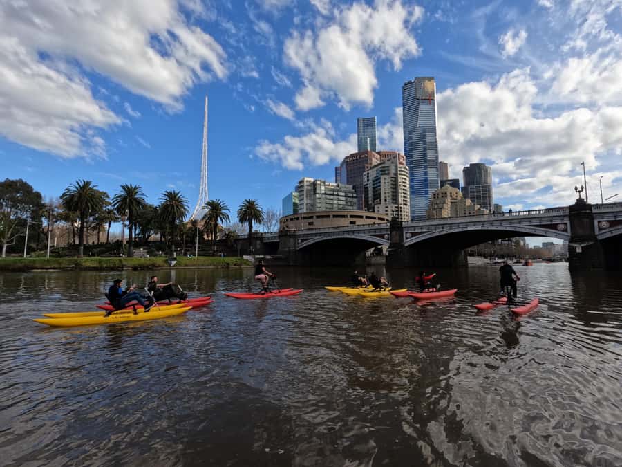 Yarra River, Melbourne Waterbike Tour - Upstream views of the MCG and Rod Laver Arena