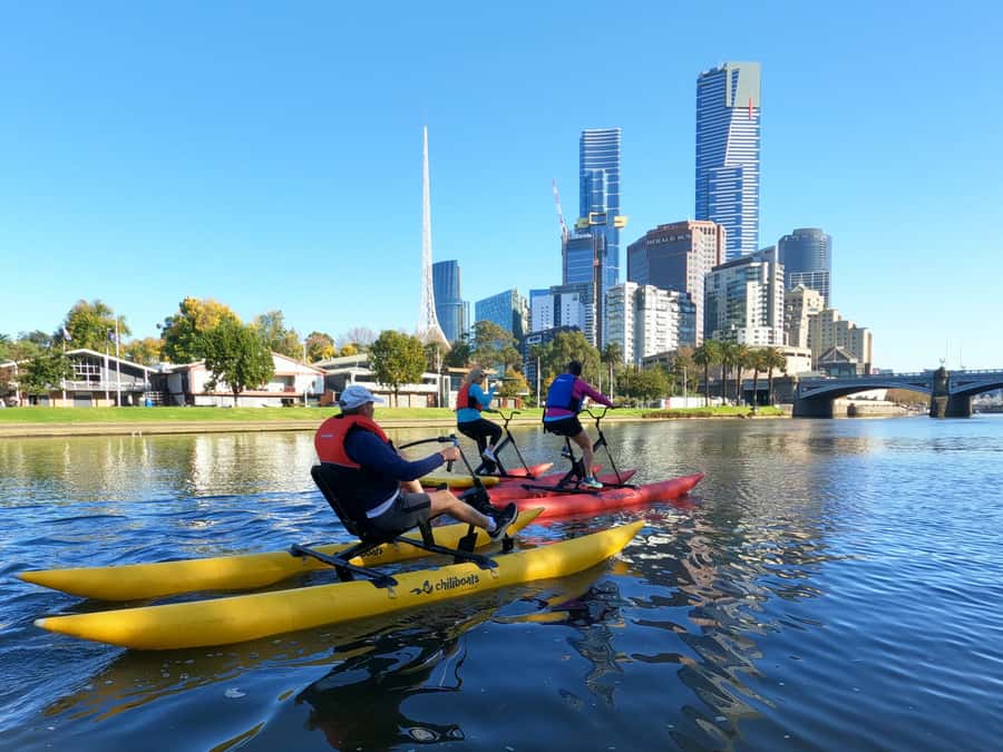 Yarra River, Melbourne Waterbike Tour - Under Princes Bridge and toward Federation Square