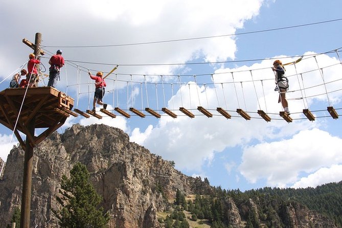 Ziplining across the Beautiful Gallatin River - Super Zip: swinging bridges and a cargo net